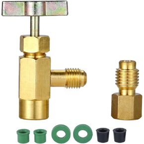 gohantee Refrigerant can tap Kit with Tank Adapter 1/4 SAE Female and 1/2 Male - R134A Can Tap 1/2 to 1/4 SAE Bottle Opener, 6Pcs Hose Gasket for AC Freon Charging Hose
