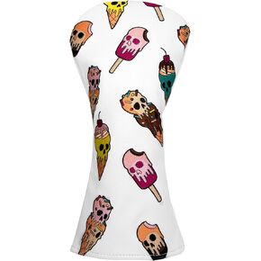 Golf Wood Head Covers Driver Cover 3 Wood Headcover Hybrid Head Covers Embroidery Ice Cream Skull Design Golf Club Headcovers Leather Hand-Made Wood Head Covers