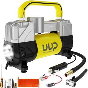 Tire Inflator Air Compressor, 150PSI 12V DC Double Cylinders Heavy Duty Portable Air Pump w/Emergency LED Light for Truck, SUV, Car, RV (black1)
