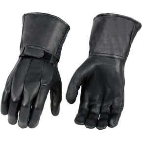 Milwaukee Leather MG7505 Men's Black Leather Gauntlet Motorcycle Hand Gloves W/ ‘Wrist Strap Closure and Lightly Lined’
