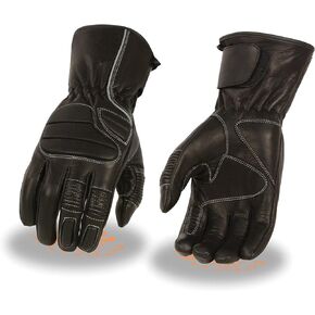Milwaukee Leather SH607 Men's Black Leather Gauntlet Padded Back Racing Motorcycle Hand Gloves W/Reflective Piping.