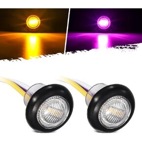 Partsam 2Pcs 3/4" Round LED Marker Light Amber to Blue Auxiliary Light Dual Revolution Side Marker Clearance Light Turn Signal Indicators Grommet Bullet Light for Trailer Truck Camper RV