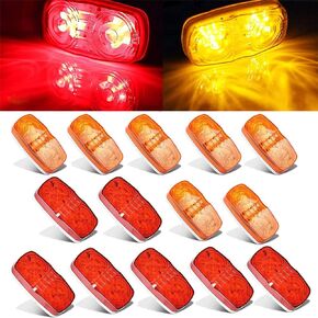 NPAUTO 14Pcs Trailer Marker LED Lights, 4x2 Inch Double Bullseye 7 Amber & 7 Red 10 LED Side Marker Light Indicator Surface Mount for Truck RV Camper Led Marker Clearance Lights Sealed