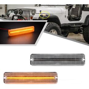 2Pcs Amber LED Side Marker Light for J'eep Wrangler YJ 1987-1995 Indicatior Turn Signal Lights Replace OEM Side Marker Lamp Clear Lens 56001424