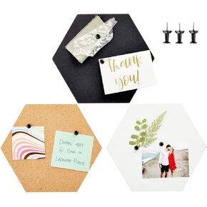 Juvale 3 Pack Hexagon Cork Board Tiles with Push Pins, Self-Adhesive Bulletin Boards for Walls (Small, 7.9 in)