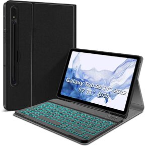 JUQITECH Backlit Keyboard Case for Samsung-Galaxy-Tab S8 S7 11 Case with 7 Color Backlit Wireless Detachable Keyboard for Galaxy Tab S8 SM-X700/X706 2022 S7 SM-T870/T875/T876 2020 11" Tablet Cover