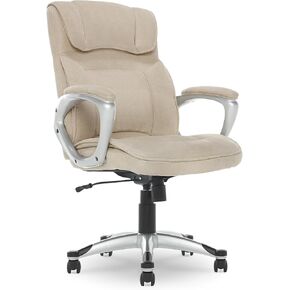 Serta Executive Office Chair Ergonomic Computer Upholstered Layered Body Pillows, Contoured Lumbar Zone, Microfiber, Black Base, Fabric, Beige/Silver
