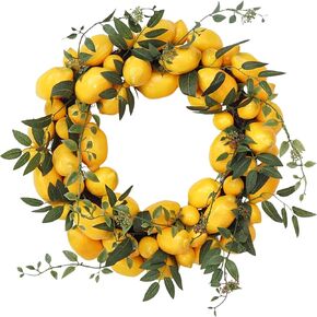 20" Summer Wreath for Front Door Spring/Summer Decor - Artificial Yellow Lemon Wreath for Home Outdoor, Porch, Door, Wall, Window - Farmhouse Faux Lemon Decoration