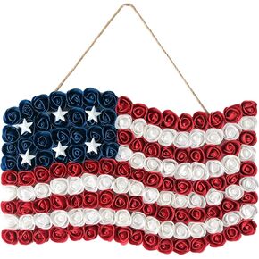 Idyllic 4th of July Wreath Patriotic Wreath Independence Day Wreath for Front Door, 17''*11''Window Wall Patio Decoration Memorial Day Americana Wreath with Red White and Blue American Flag Wreath