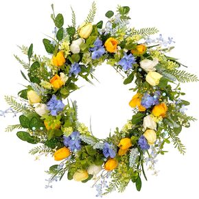 Puleo International 30" Artificial Tulip Floral Spring Door Wreath, Multicolor