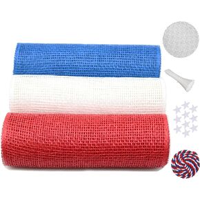 العلم الأمريكي الوطني إكليل عباد الشمس DIY عدة أحمر أبيض أزرق بولي الخيش ديكو شبكة 10 بوصة × 5 ياردة يوليو 4 عيد الاستقلال إكليل 11 سبتمبر ديكور الباب الأمامي (أ)