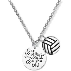 Sportybella Volleyball Necklace - Volleyball Gifts for Girls, She Believed She Could So She Did Volleyball Jewelry - Volleyball Accessories for Volleyball Players, Volleyball Gifts for Team