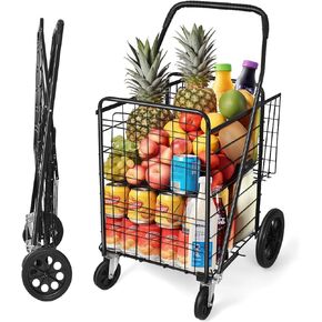 عربة تسوق قابلة للطي بعجلات للبقالة، عربة تسوق قابلة للطي مع عجلات دوارة 360 درجة، عربة تسوق قابلة للطي تحمل ما يصل إلى 70 لتر/كحد أقصى 110 رطل لعربات تخزين المطبخ وعربات المرافق in Kuwait