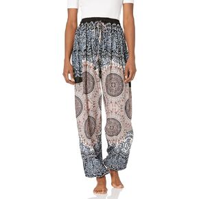 Lannaclothesdesign Women's Boho Drawstring Smocked Waist Rayon Harem Yoga Pants