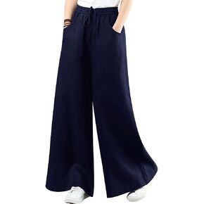 ODIZLI Women's Loose Trousers Linen High Waist Wide Leg Pants with Pockets for Spring Summer