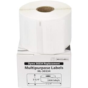Houselabels HL-30334-R Dymo-Compatible Multipurpose Labels with Removable Adhesive, 1000 Labels per Roll, White