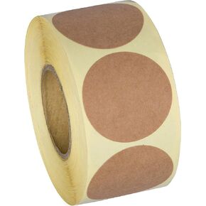Camp Galaxy 1.5" Natural Brown Kraft Stickers (500 Per Roll) - Round Blank Stickers for Store Owners, Crafts, Organizing, Jar and Canning Labels, Price Tags