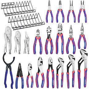 WORKPRO Pliers Set, 20-Piece Full Assortment of Pliers with 2-pack Pliers Organizer Rack, Great Fits for Tool Box Drawer or Tool Chest, Ideal as Holiday, Fathers' Day and Christmas Gift