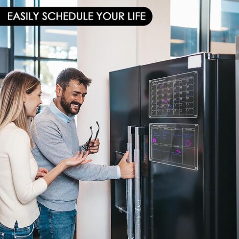 تقويم مغناطيسي أكريليك للثلاجة شهريًا وأسبوعيًا، تقويم مغناطيسي للثلاجة، مجموعتان من تقويم السبورة البيضاء الشفاف القابل لإعادة الاستخدام مقاس 16 بوصة × 12 بوصة مع 6 علامات/حامل أقلام/ممحاة/منشفة/خطاف in Kuwait