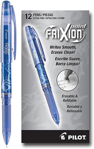 Pilot, FriXion Point Erasable & Refillable Gel Ink Pens, Extra Fine Point 0.5 mm, Pack of 12, Blue in Kuwait