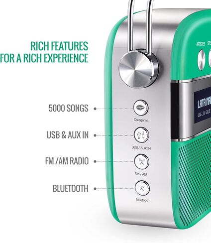 Saregama Carvaan Premium (نطاق ألوان البوب) هندي - مشغل موسيقى محمول مع 5000 أغنية محملة مسبقًا، FM/BT/AUX (أخضر الغابة) in Kuwait