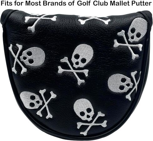 Golf Club Skull Mallet Putter Cover Magnetic Closure Skeleton PU Leather Headcover in Saudi Arabia