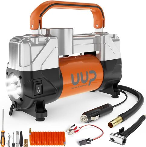 Tire Inflator Air Compressor, 150PSI 12V DC Double Cylinders Heavy Duty Portable Air Pump w/Emergency LED Light for Truck, SUV, Car, RV (black1) in Saudi Arabia