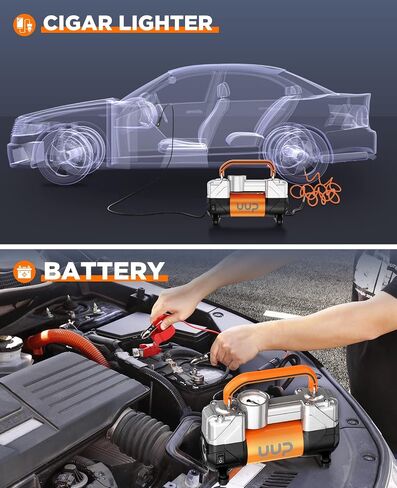 Tire Inflator Air Compressor, 150PSI 12V DC Double Cylinders Heavy Duty Portable Air Pump w/Emergency LED Light for Truck, SUV, Car, RV (black1) in Saudi Arabia