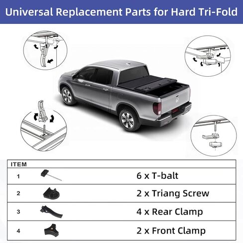 مجموعة استبدال غطاء Tonneau العالمي لأغطية سرير الشاحنة الصلبة ثلاثية الطي، بما في ذلك مشابك غطاء Tonneau، صامولة ماسية، ومسمار على شكل حرف T in Kuwait