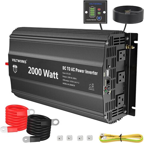 Power Inverter 2000Watt DC 12v to AC 110V-120V with Remote Controller and 2.4A USB Port 3 AC Outlets for Home RV Truck by VOLTWORKS in Saudi Arabia