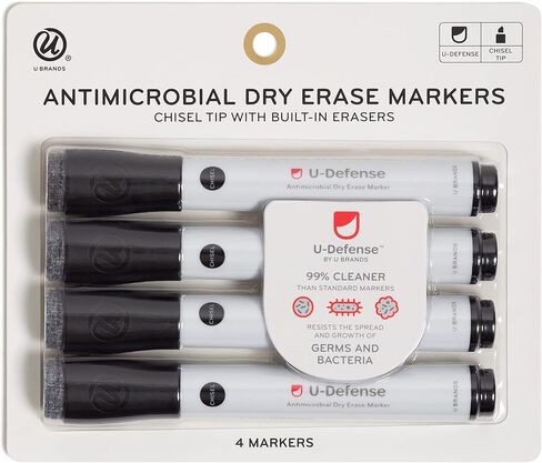 U Brands U Defense Dry Erase Markers, Office Supplies, Chisel Tip, Black, 4 Count in Saudi Arabia