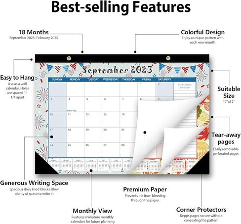 تقويم المكتب 2023-2025: 18 تقويم مكتبي شهري مع واقيات الزوايا، 17 × 11-1/2 بوصة تقويم مكتب أكاديمي من سبتمبر 2023 حتى فبراير 2025 لتخطيط وتنظيم المكاتب المدرسية المنزلية in Kuwait