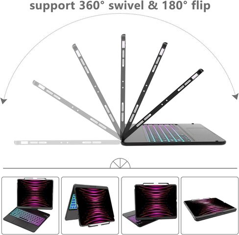 حافظة تعمل باللمس iPad Pro 12.9 مع لوحة مفاتيح لجهاز iPad 12.9 بوصة الجيل السادس 2022، لوحة مفاتيح سحرية قابلة للدوران 360 درجة مع لوحة تتبع، iPad Pro 12.9 بوصة لوحة مفاتيح لجهاز iPad 3rd 4th 5th Gen 6th - أسود in Kuwait