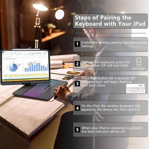 حافظة تعمل باللمس iPad Pro 12.9 مع لوحة مفاتيح لجهاز iPad 12.9 بوصة الجيل السادس 2022، لوحة مفاتيح سحرية قابلة للدوران 360 درجة مع لوحة تتبع، iPad Pro 12.9 بوصة لوحة مفاتيح لجهاز iPad 3rd 4th 5th Gen 6th - أسود in Kuwait