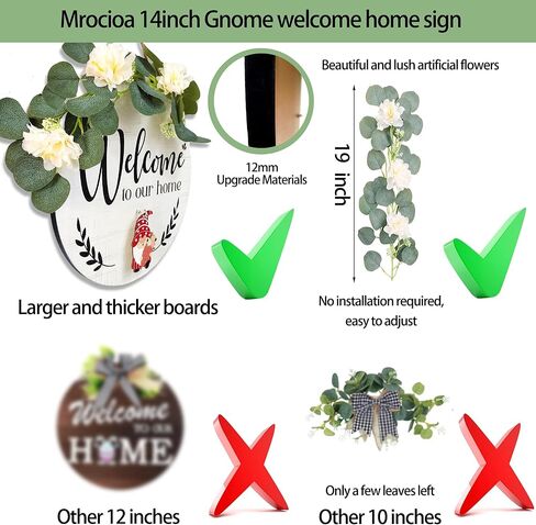 14 بوصة كبيرة قابلة للتبديل علامة ترحيب للباب الأمامي ديكور الشرفة ث / 12 أيقونات جنوم، اكاليل الخشب الموسمية زينة الباب الأمامي شنقا التماثيل، هدية هووسورمينغ in Kuwait