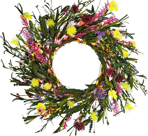 22Inch Summer Wreaths for Front Door, Faux Daisy and Lavender Wreath with Green Leaves, Artificial Silk Spring Floral Wreath for Front Door Outside Wreath Home Garden Party Wedding Decor in Saudi Arabia