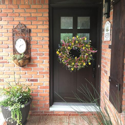 22Inch Summer Wreaths for Front Door, Faux Daisy and Lavender Wreath with Green Leaves, Artificial Silk Spring Floral Wreath for Front Door Outside Wreath Home Garden Party Wedding Decor in Saudi Arabia