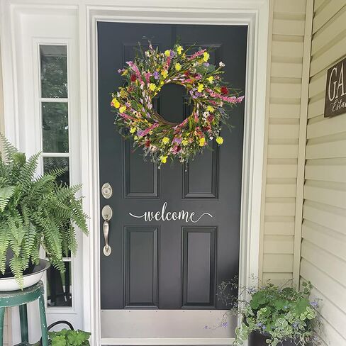 22Inch Summer Wreaths for Front Door, Faux Daisy and Lavender Wreath with Green Leaves, Artificial Silk Spring Floral Wreath for Front Door Outside Wreath Home Garden Party Wedding Decor in Saudi Arabia