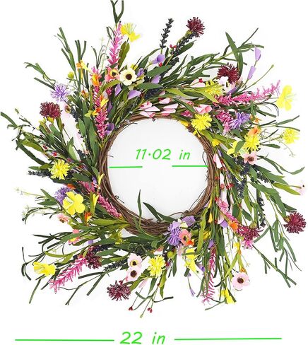 22Inch Summer Wreaths for Front Door, Faux Daisy and Lavender Wreath with Green Leaves, Artificial Silk Spring Floral Wreath for Front Door Outside Wreath Home Garden Party Wedding Decor in Saudi Arabia
