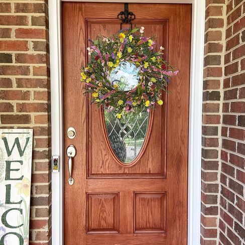 22Inch Summer Wreaths for Front Door, Faux Daisy and Lavender Wreath with Green Leaves, Artificial Silk Spring Floral Wreath for Front Door Outside Wreath Home Garden Party Wedding Decor in Saudi Arabia