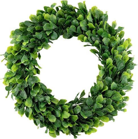 bhappy Boxwood Wreath 15 inch Artificial Greenery Wreath Indoor Front Door Home Hanging Wall Window Wedding Party Decor in Saudi Arabia