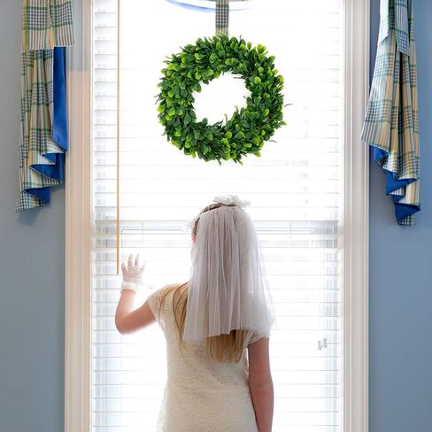 bhappy Boxwood Wreath 15 inch Artificial Greenery Wreath Indoor Front Door Home Hanging Wall Window Wedding Party Decor in Saudi Arabia