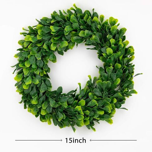 bhappy Boxwood Wreath 15 inch Artificial Greenery Wreath Indoor Front Door Home Hanging Wall Window Wedding Party Decor in Saudi Arabia