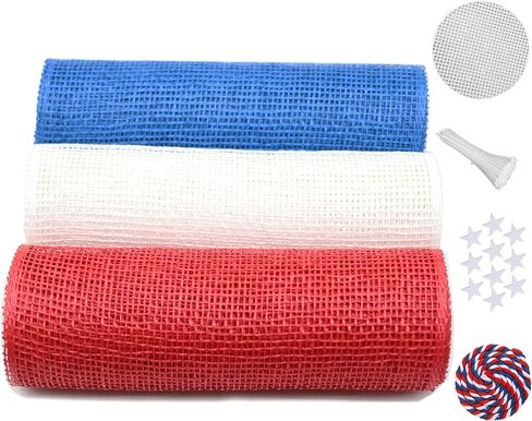Patriotic American Flag Sunflower Wreath DIY Kit Red White Blue Poly Burlap Deco Mesh 10 Inch X 5 Yard 4th of July Door Decor Independence Day Wreath (A) in Saudi Arabia