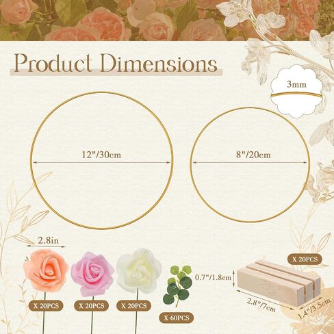 12 Set Metal Floral Hoop Centerpiece for Table 24 Gold Metal Rings 12 Wood Holder Stands 36 Flowers and Eucalyptus Leaves Gold Wreath Hoop for Wedding and DIY Home Decorations, 8 Inch, 10 Inch in Saudi Arabia