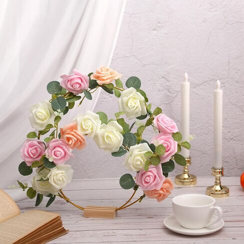 12 Set Metal Floral Hoop Centerpiece for Table 24 Gold Metal Rings 12 Wood Holder Stands 36 Flowers and Eucalyptus Leaves Gold Wreath Hoop for Wedding and DIY Home Decorations, 8 Inch, 10 Inch in Saudi Arabia