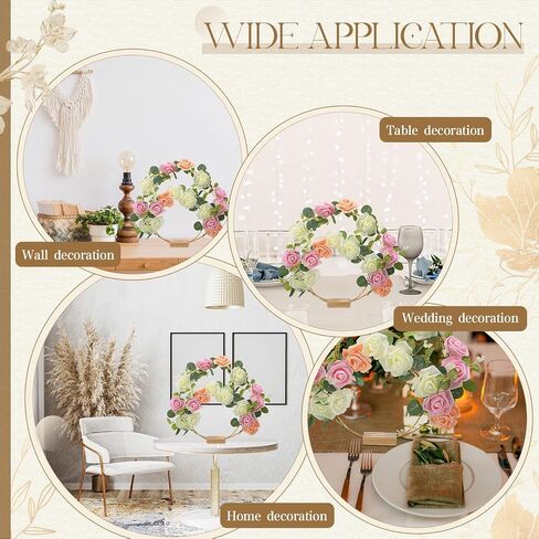 12 Set Metal Floral Hoop Centerpiece for Table 24 Gold Metal Rings 12 Wood Holder Stands 36 Flowers and Eucalyptus Leaves Gold Wreath Hoop for Wedding and DIY Home Decorations, 8 Inch, 10 Inch in Saudi Arabia