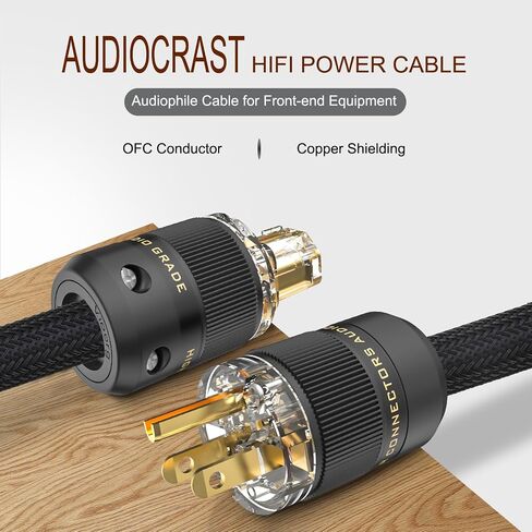 سلك طاقة Audiocrast HiFi، كابل طاقة مضخم مجدول عالي النهاية - 10AWG - OD 17 مم - درع، سلك طاقة تيار متردد عالي الدقة مع قابس أمريكي ذهبي + موصل IEC320 C13 (4.9FT/1.5M) in Kuwait
