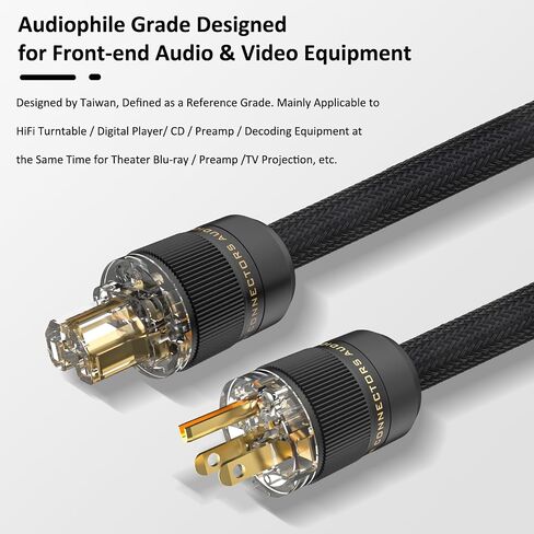 سلك طاقة Audiocrast HiFi، كابل طاقة مضخم مجدول عالي النهاية - 10AWG - OD 17 مم - درع، سلك طاقة تيار متردد عالي الدقة مع قابس أمريكي ذهبي + موصل IEC320 C13 (4.9FT/1.5M) in Kuwait