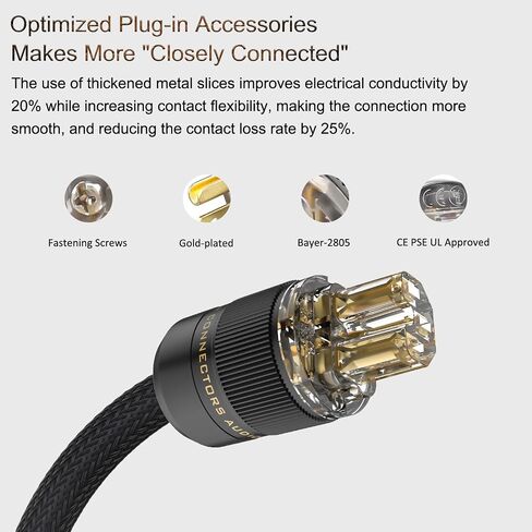 سلك طاقة Audiocrast HiFi، كابل طاقة مضخم مجدول عالي النهاية - 10AWG - OD 17 مم - درع، سلك طاقة تيار متردد عالي الدقة مع قابس أمريكي ذهبي + موصل IEC320 C13 (4.9FT/1.5M) in Kuwait